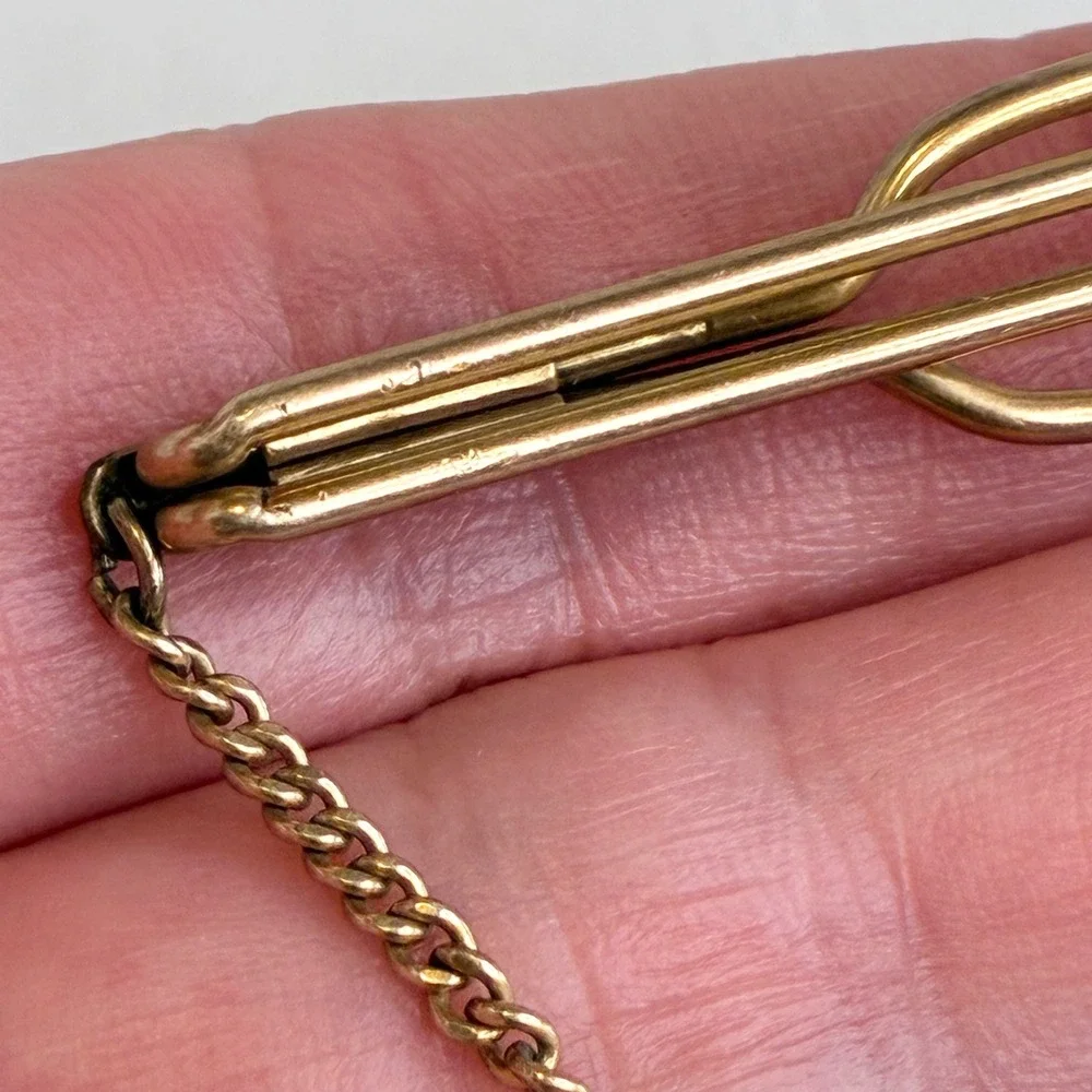 Vintage Swank Tie Chain Gold Filled Bar Clip Plaque Curb Link Mens Accessory